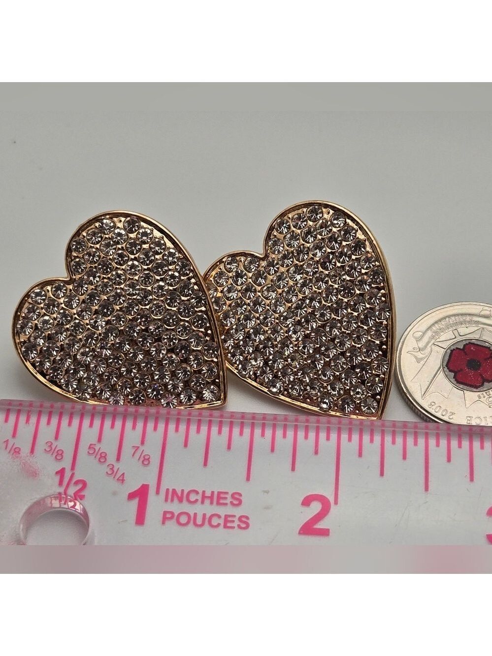 ✨2/$10✨ Large Heart Stud Earrings Gold Tone Pavé  CZ 1.5" Statement Sparkly - Picture 7 of 8